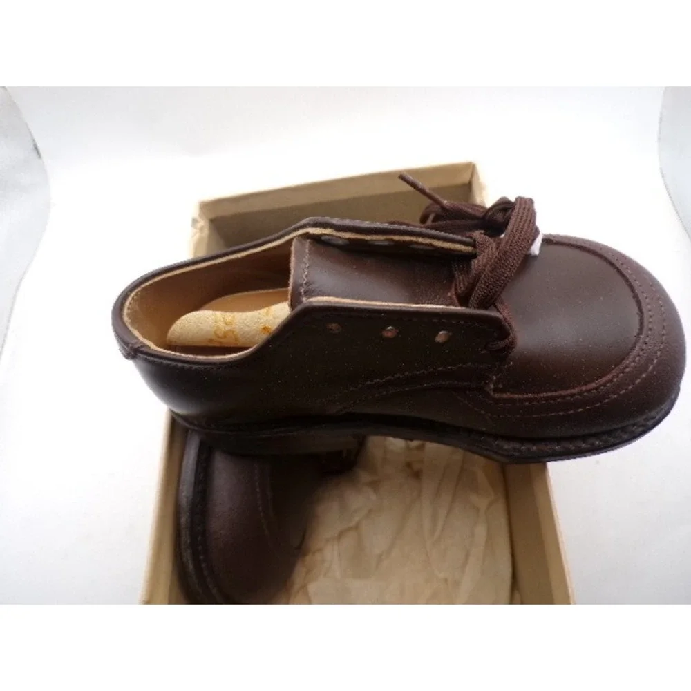 Vintage Boys Brown Leather Oxford Dress‎ Shoes Split Cowhide Size 5B 907 READ